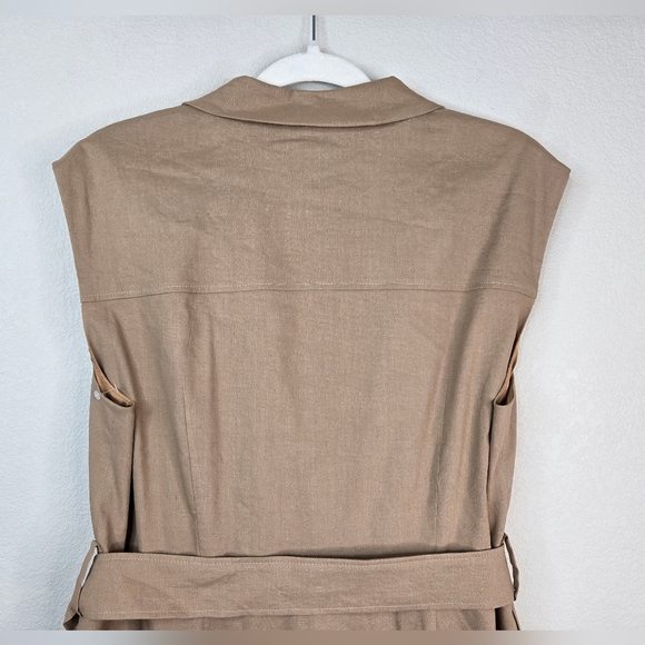 Boss Womens Career Dress Sz 14 Faux Wrap Linen Blend Pockets Lined Beige Belted - Picture 9 of 16